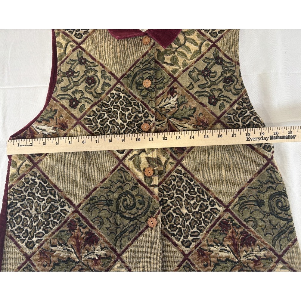 Vintage TanTrums Tapestry Embellished Maroon Leopard Print Vest Women's Size XL - Picture 5 of 7